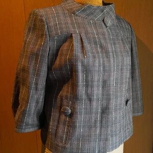 Semantiks Tailored Lined Black Plaid Tweed Cropped Blazer Jacket M